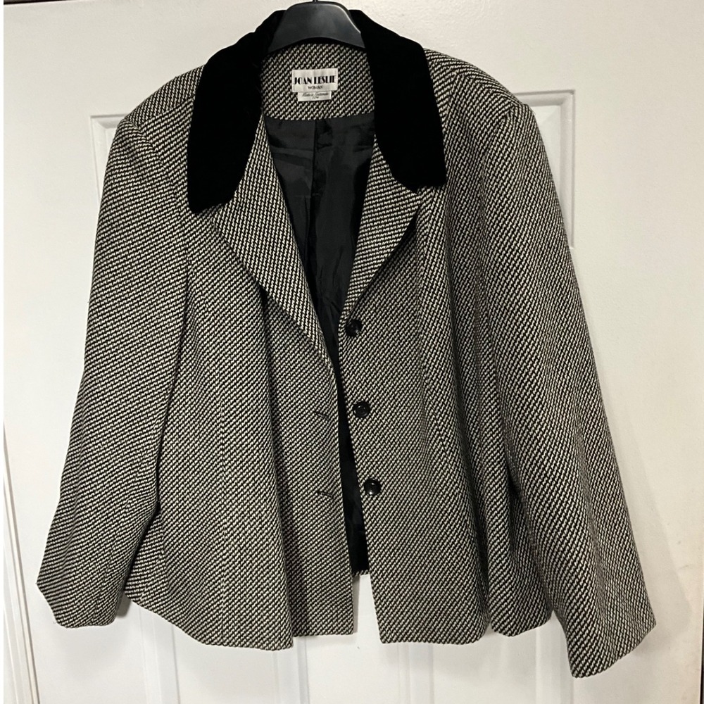 Joan Leslie Woman Black White Patterned Blazer Velvet Collar Size 22W